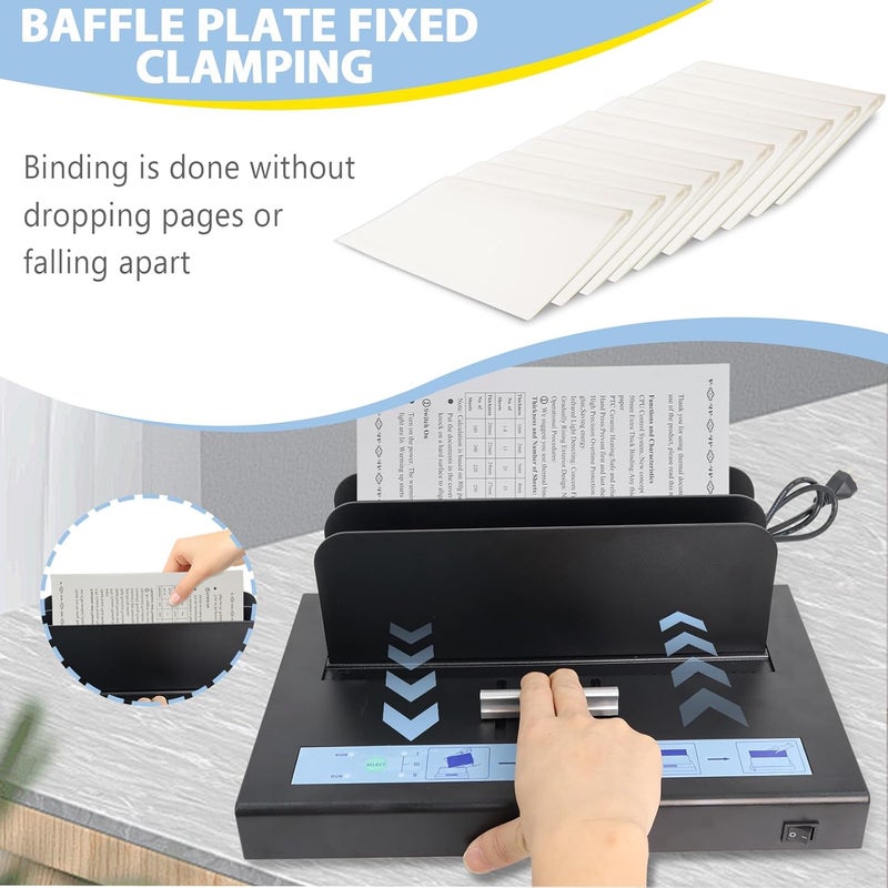 Hoqqf Thermal Binding Machine 500 Sheets Capacity Book Binding Material 110V Binding Machine A3(Short Edge)/A4/A5 Document Heat Binder with 10Pcs Covers (Black) - Image 4
